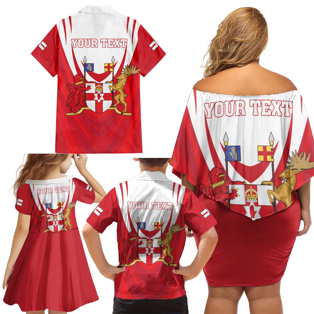 Personalized Northern Ireland Family Matching Off Shoulder Short Dress and Hawaiian Shirt Coat Of Arms With Map
