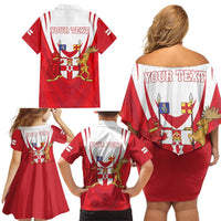 Personalized Northern Ireland Family Matching Off Shoulder Short Dress and Hawaiian Shirt Coat Of Arms With Map