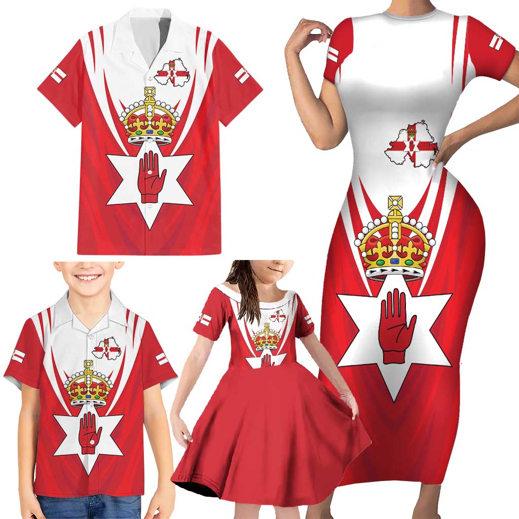 Personalized Northern Ireland Family Matching Short Sleeve Bodycon Dress and Hawaiian Shirt Coat Of Arms With Map