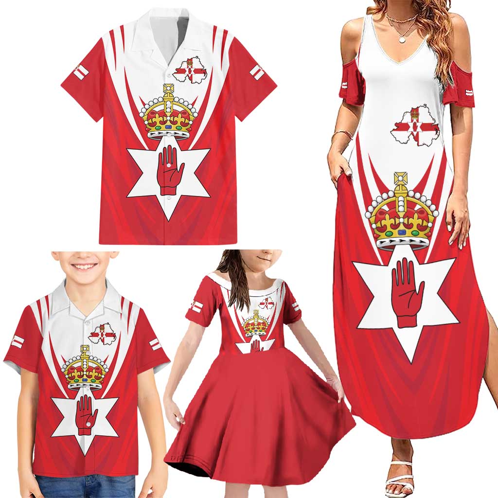 Personalized Northern Ireland Family Matching Summer Maxi Dress and Hawaiian Shirt Coat Of Arms With Map