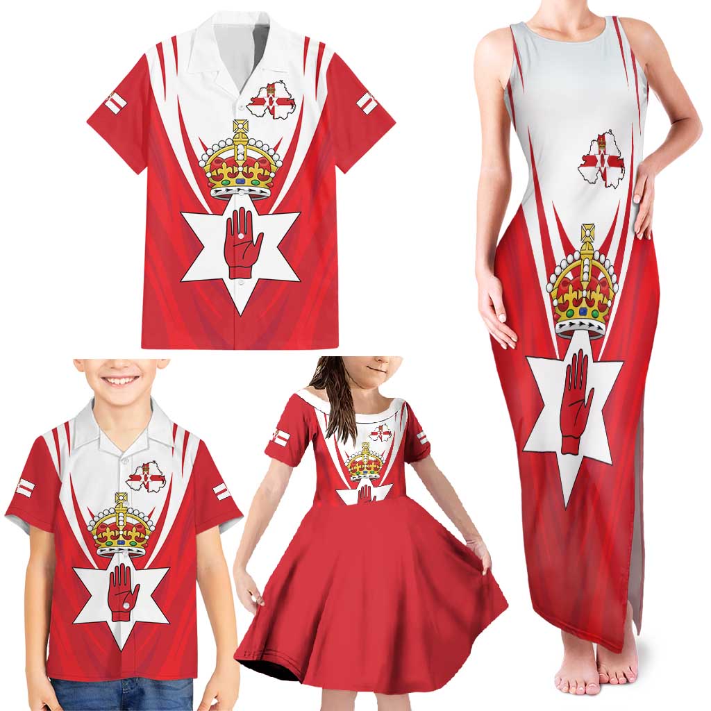 Personalized Northern Ireland Family Matching Tank Maxi Dress and Hawaiian Shirt Coat Of Arms With Map