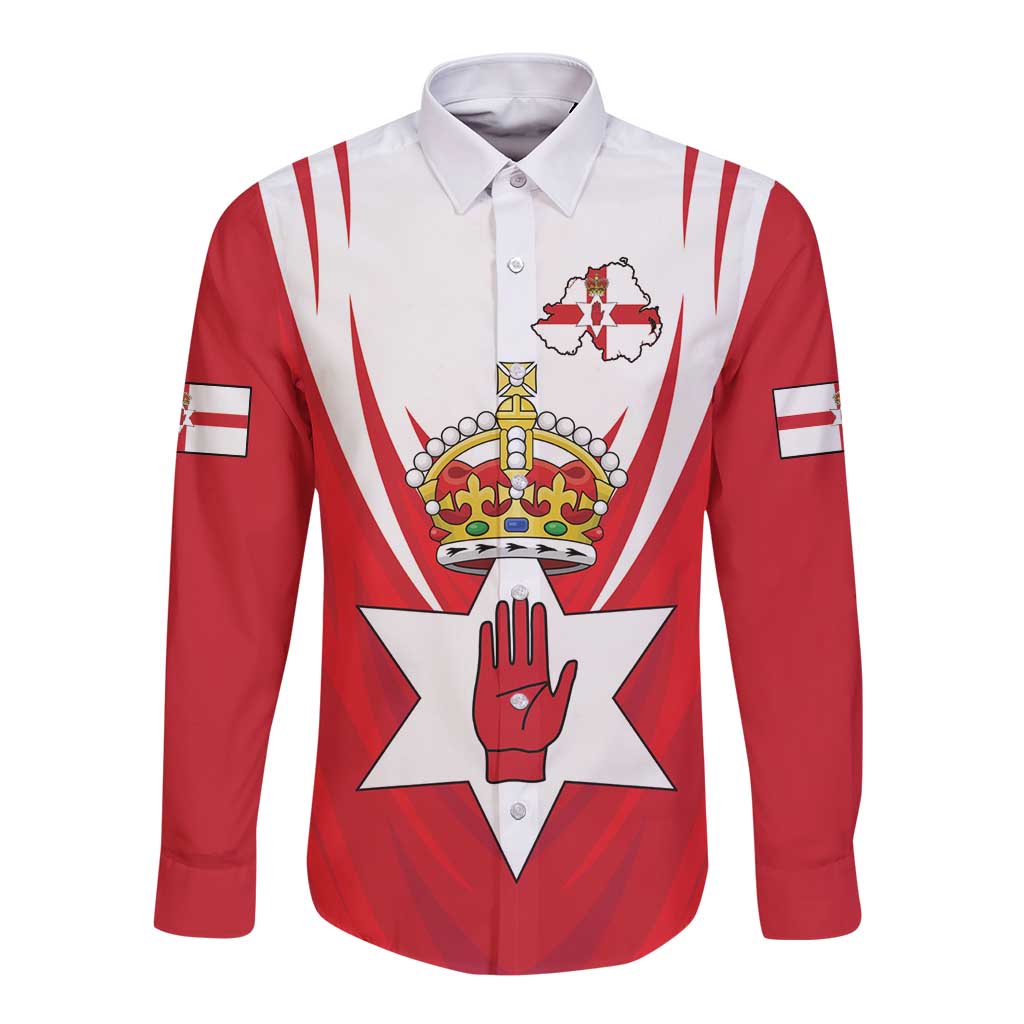 Personalized Northern Ireland Long Sleeve Button Shirt Coat Of Arms With Map