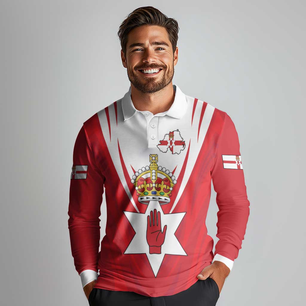 Personalized Northern Ireland Long Sleeve Polo Shirt Coat Of Arms With Map