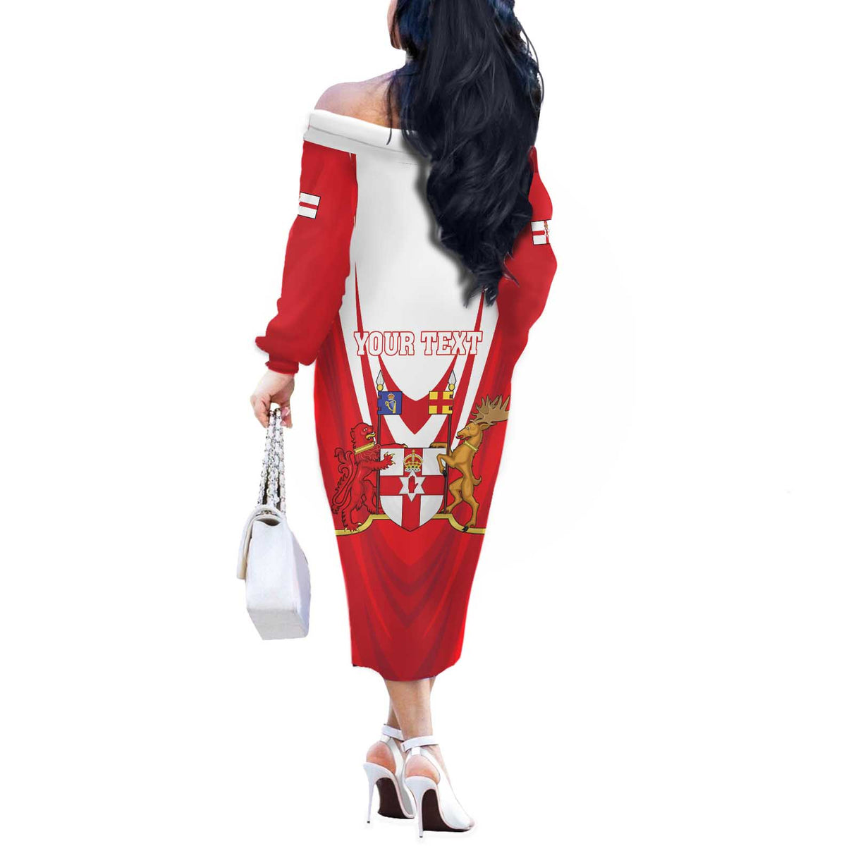 Personalized Northern Ireland Off The Shoulder Long Sleeve Dress Coat Of Arms With Map