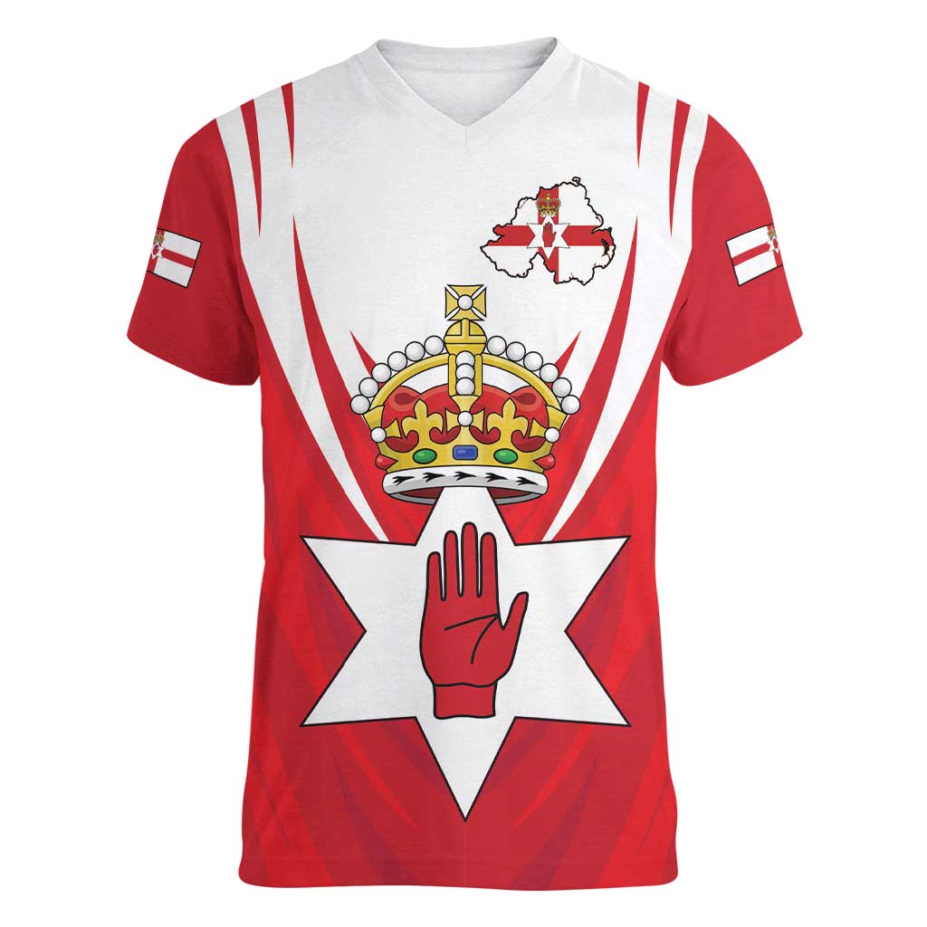 Personalized Northern Ireland Women V-Neck T-Shirt Coat Of Arms With Map