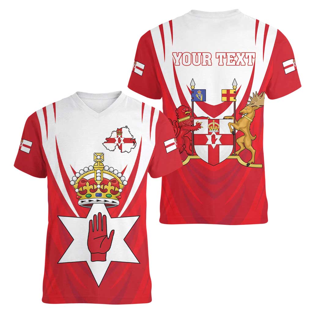 Personalized Northern Ireland Women V-Neck T-Shirt Coat Of Arms With Map