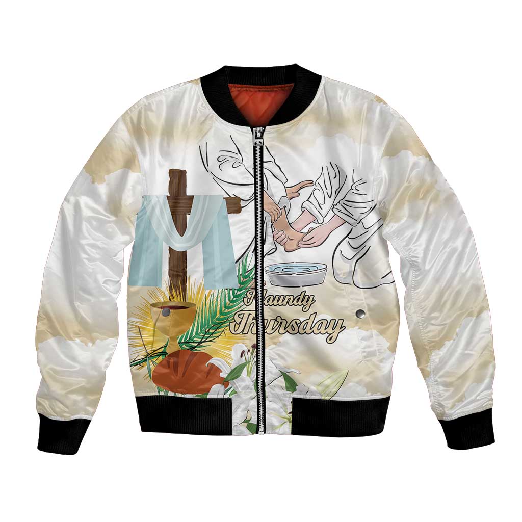 Happy Maundy Thursday Bomber Jacket Jesus Christ Washing Feet