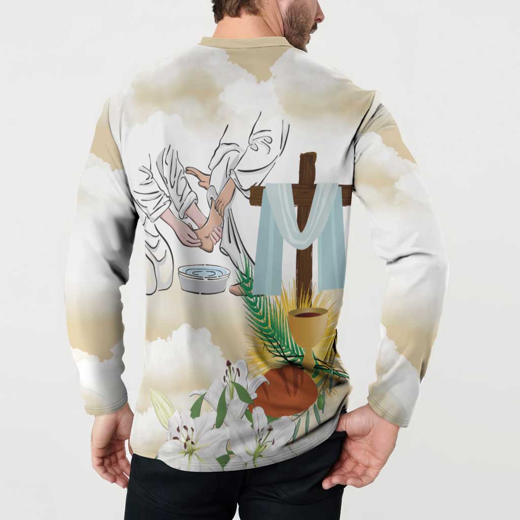 Happy Maundy Thursday Button Sweatshirt Jesus Christ Washing Feet