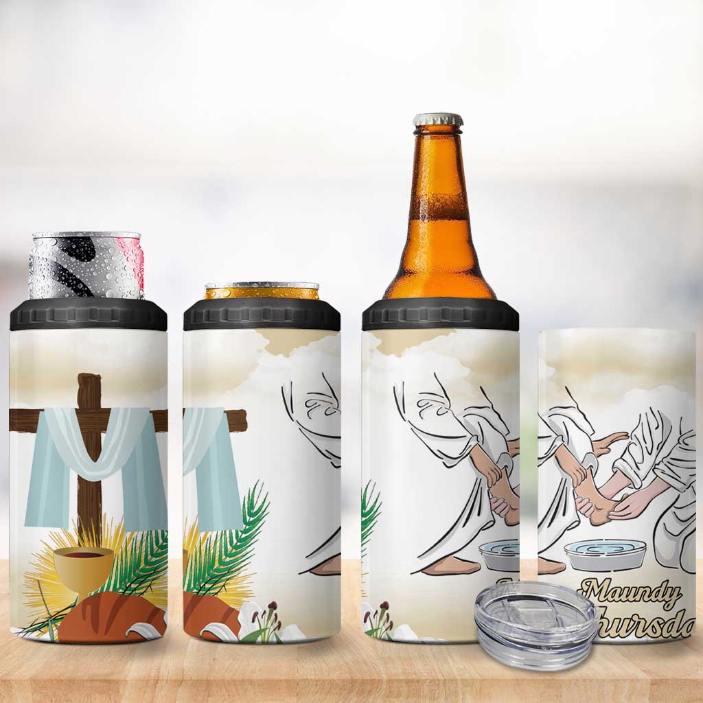Happy Maundy Thursday 4 in 1 Can Cooler Tumbler Jesus Christ Washing Feet