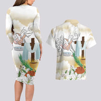 Happy Maundy Thursday Couples Matching Long Sleeve Bodycon Dress and Hawaiian Shirt Jesus Christ Washing Feet