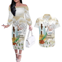Happy Maundy Thursday Couples Matching Off The Shoulder Long Sleeve Dress and Hawaiian Shirt Jesus Christ Washing Feet