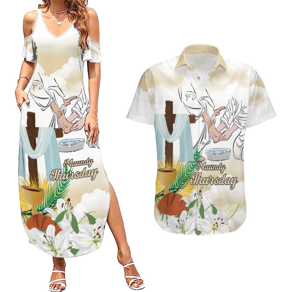 Happy Maundy Thursday Couples Matching Summer Maxi Dress and Hawaiian Shirt Jesus Christ Washing Feet