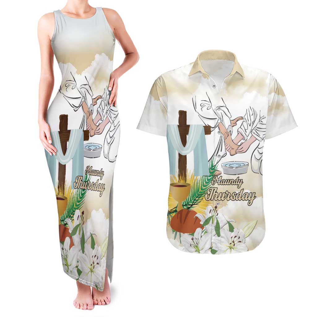 Happy Maundy Thursday Couples Matching Tank Maxi Dress and Hawaiian Shirt Jesus Christ Washing Feet