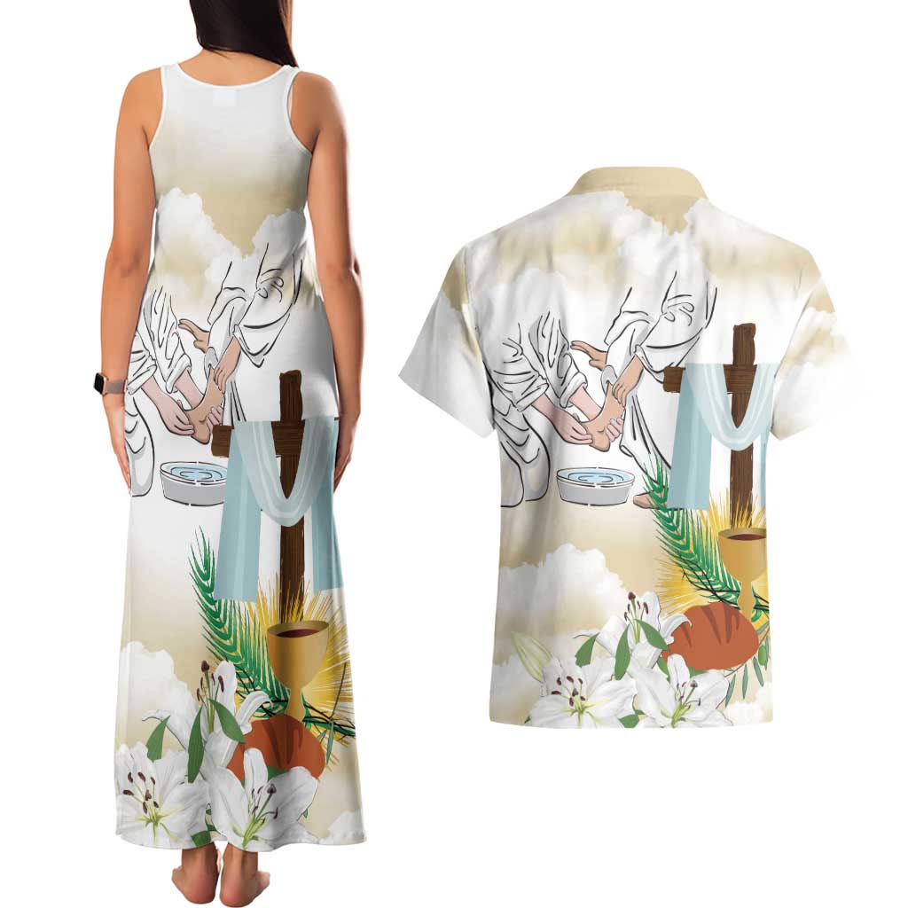 Happy Maundy Thursday Couples Matching Tank Maxi Dress and Hawaiian Shirt Jesus Christ Washing Feet