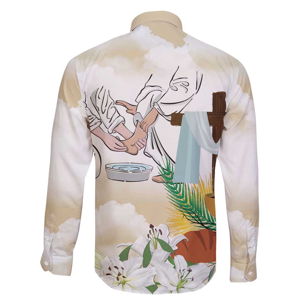 Happy Maundy Thursday Family Matching Long Sleeve Bodycon Dress and Hawaiian Shirt Jesus Christ Washing Feet