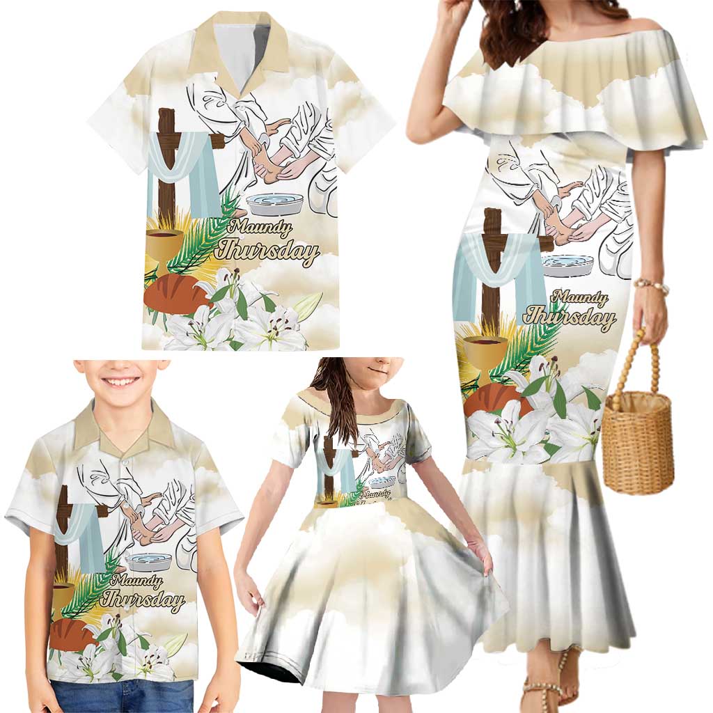 Happy Maundy Thursday Family Matching Mermaid Dress and Hawaiian Shirt Jesus Christ Washing Feet