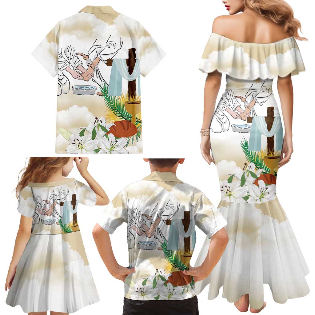 Happy Maundy Thursday Family Matching Mermaid Dress and Hawaiian Shirt Jesus Christ Washing Feet