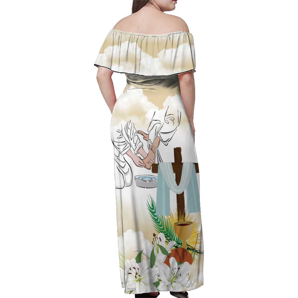 Happy Maundy Thursday Family Matching Off Shoulder Maxi Dress and Hawaiian Shirt Jesus Christ Washing Feet