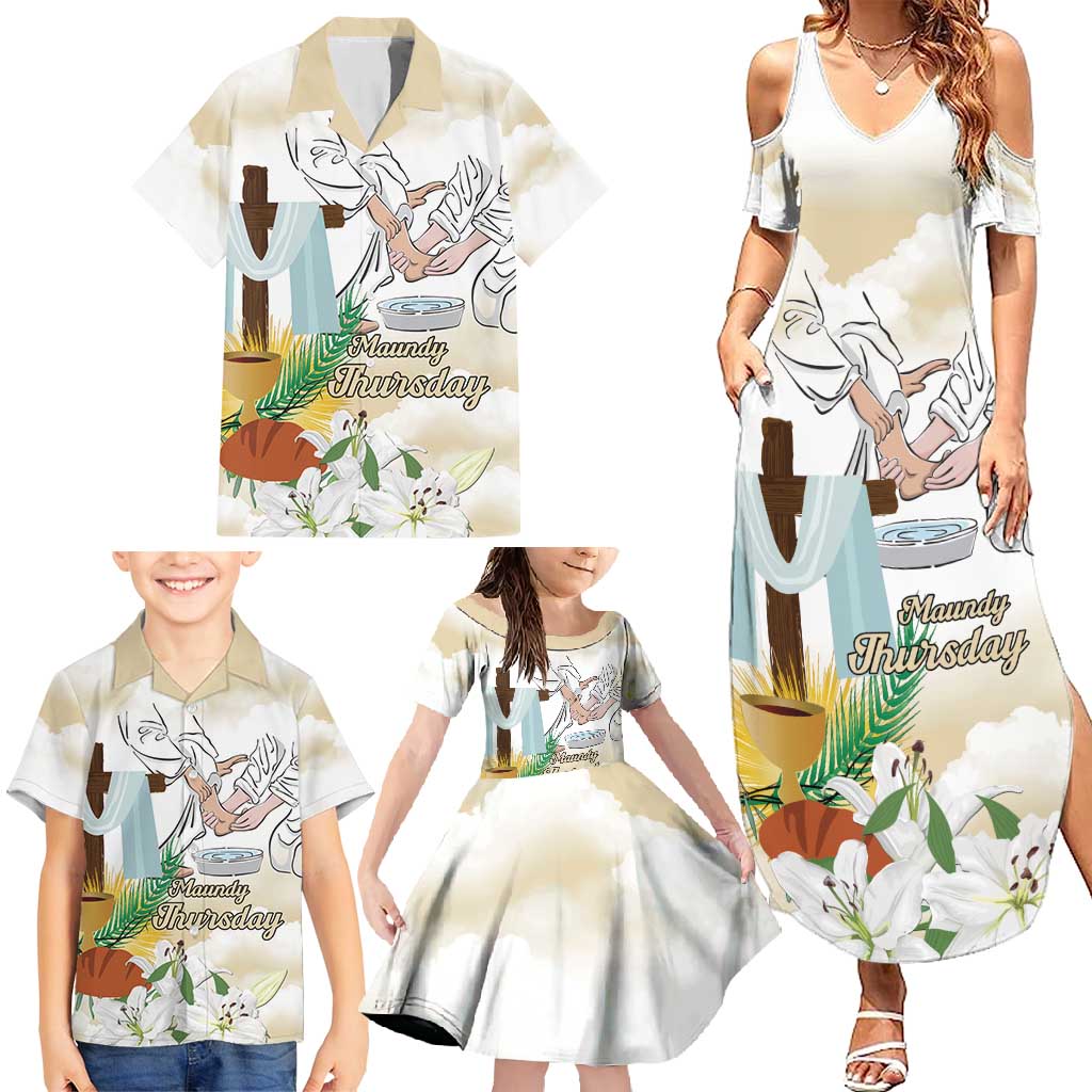 Happy Maundy Thursday Family Matching Summer Maxi Dress and Hawaiian Shirt Jesus Christ Washing Feet