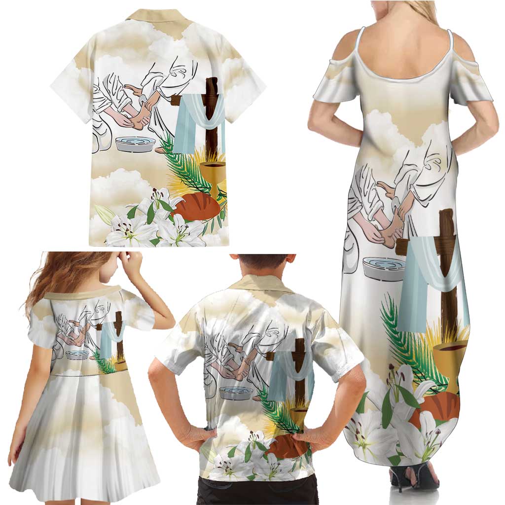 Happy Maundy Thursday Family Matching Summer Maxi Dress and Hawaiian Shirt Jesus Christ Washing Feet