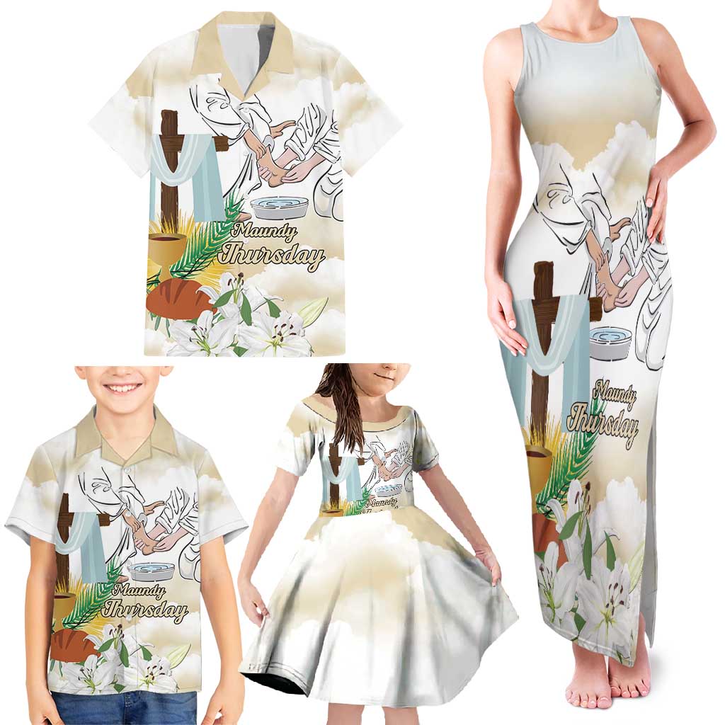 Happy Maundy Thursday Family Matching Tank Maxi Dress and Hawaiian Shirt Jesus Christ Washing Feet