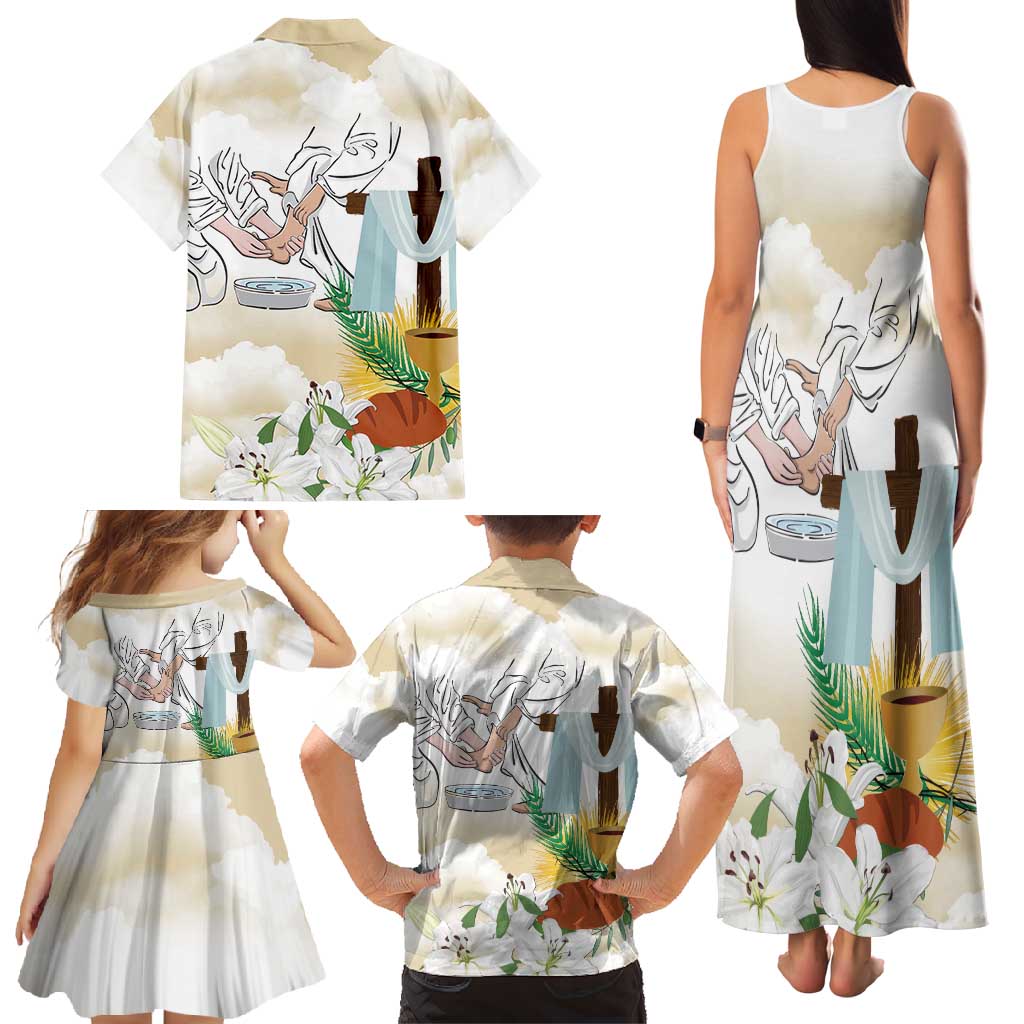 Happy Maundy Thursday Family Matching Tank Maxi Dress and Hawaiian Shirt Jesus Christ Washing Feet