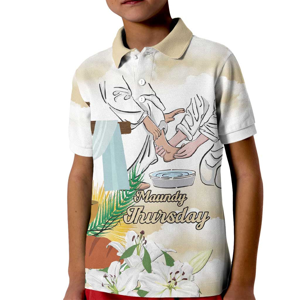 Happy Maundy Thursday Kid Polo Shirt Jesus Christ Washing Feet