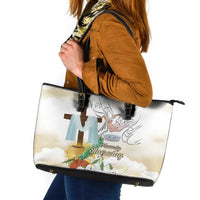 Happy Maundy Thursday Leather Tote Bag Jesus Christ Washing Feet