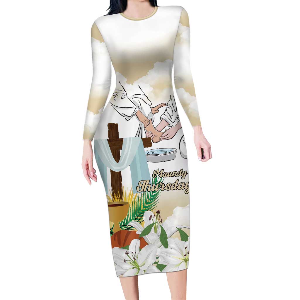 Happy Maundy Thursday Long Sleeve Bodycon Dress Jesus Christ Washing Feet
