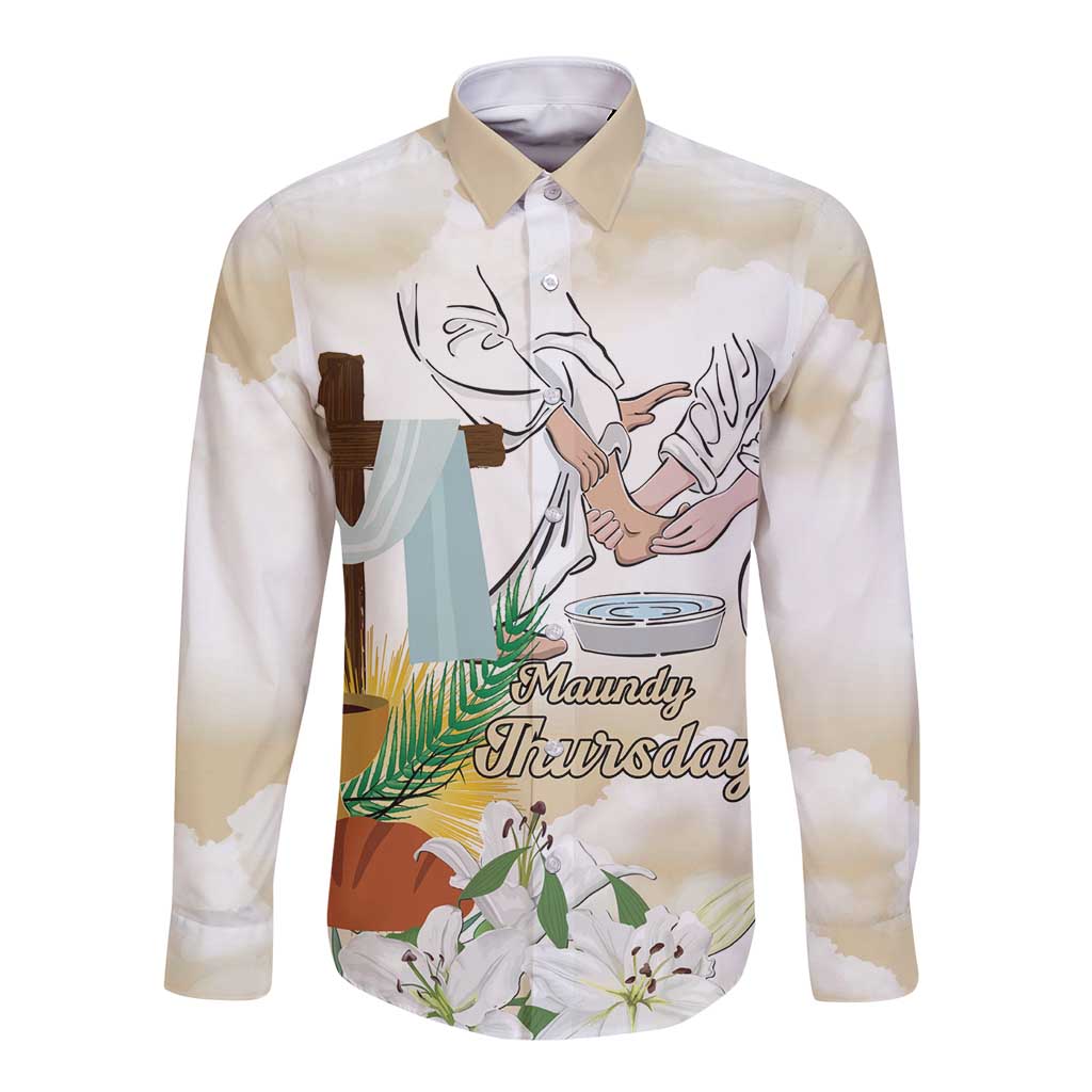 Happy Maundy Thursday Long Sleeve Button Shirt Jesus Christ Washing Feet