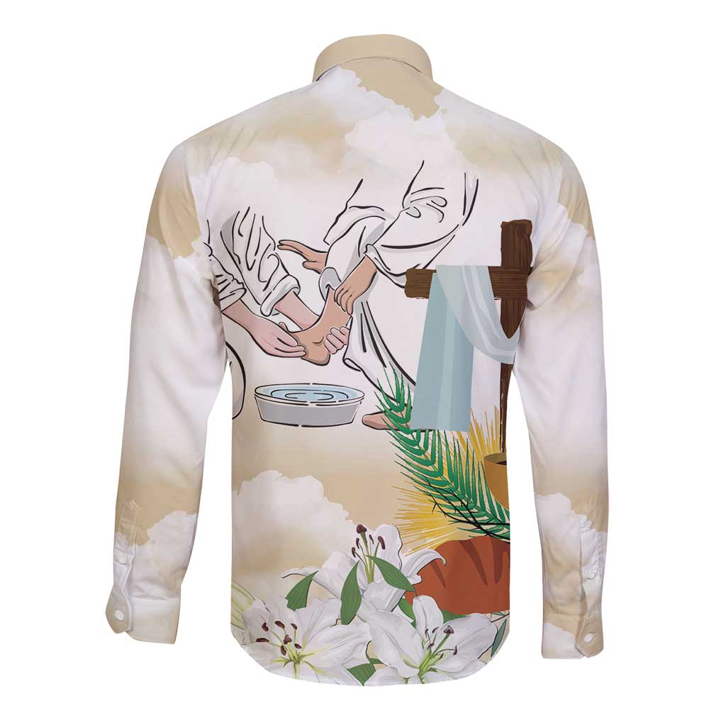 Happy Maundy Thursday Long Sleeve Button Shirt Jesus Christ Washing Feet