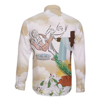 Happy Maundy Thursday Long Sleeve Button Shirt Jesus Christ Washing Feet