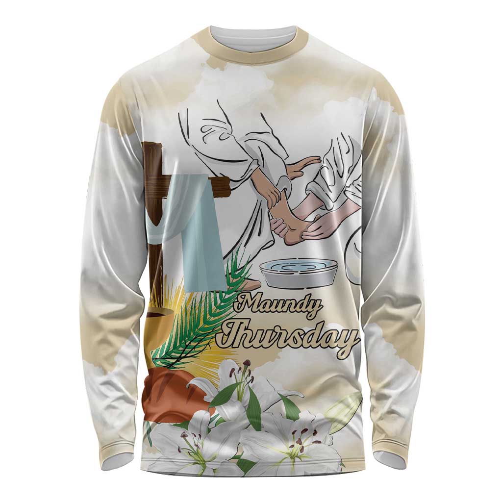 Happy Maundy Thursday Long Sleeve Shirt Jesus Christ Washing Feet