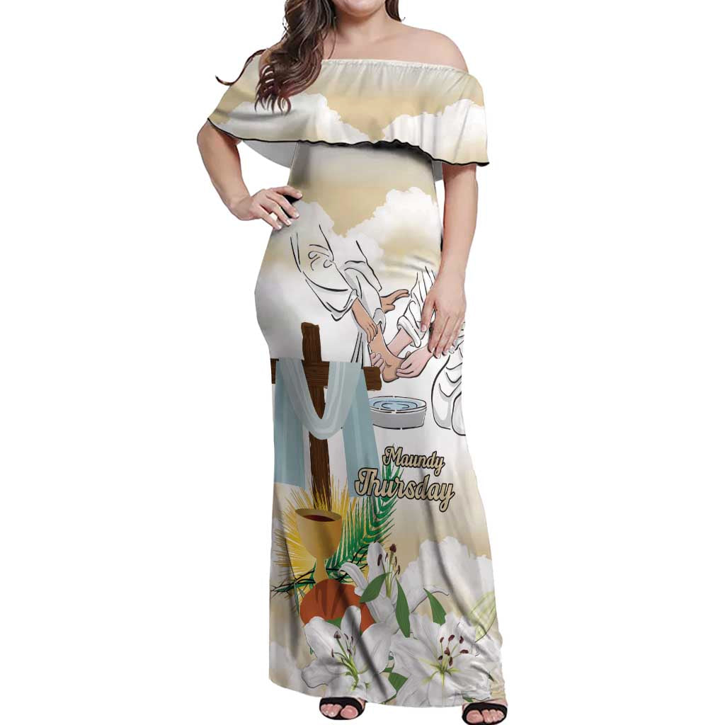 Happy Maundy Thursday Off Shoulder Maxi Dress Jesus Christ Washing Feet