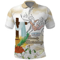Happy Maundy Thursday Polo Shirt Jesus Christ Washing Feet