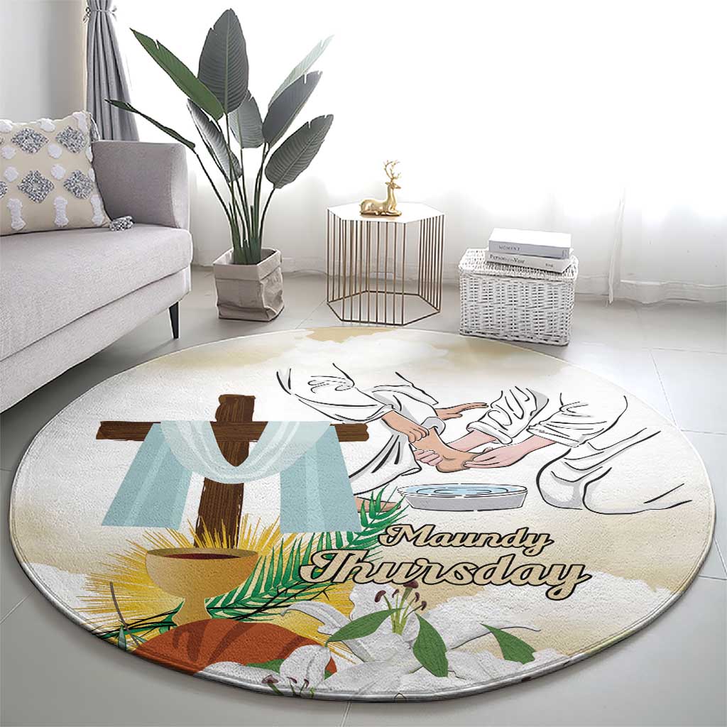 Happy Maundy Thursday Round Carpet Jesus Christ Washing Feet