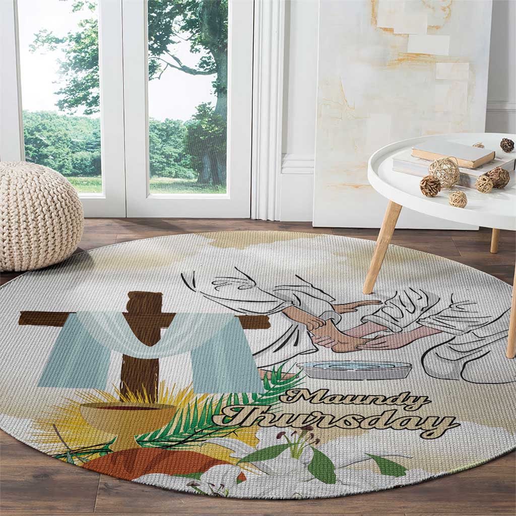Happy Maundy Thursday Round Carpet Jesus Christ Washing Feet