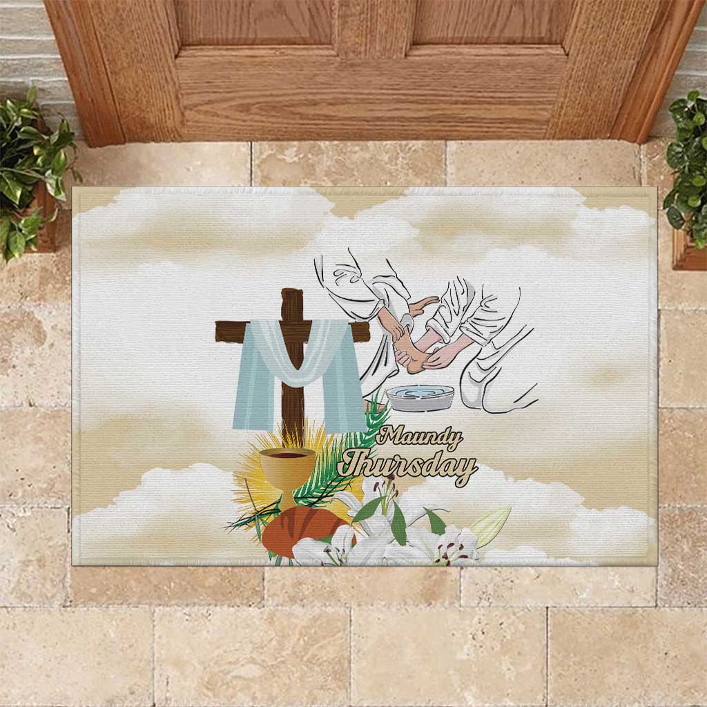 Happy Maundy Thursday Rubber Doormat Jesus Christ Washing Feet