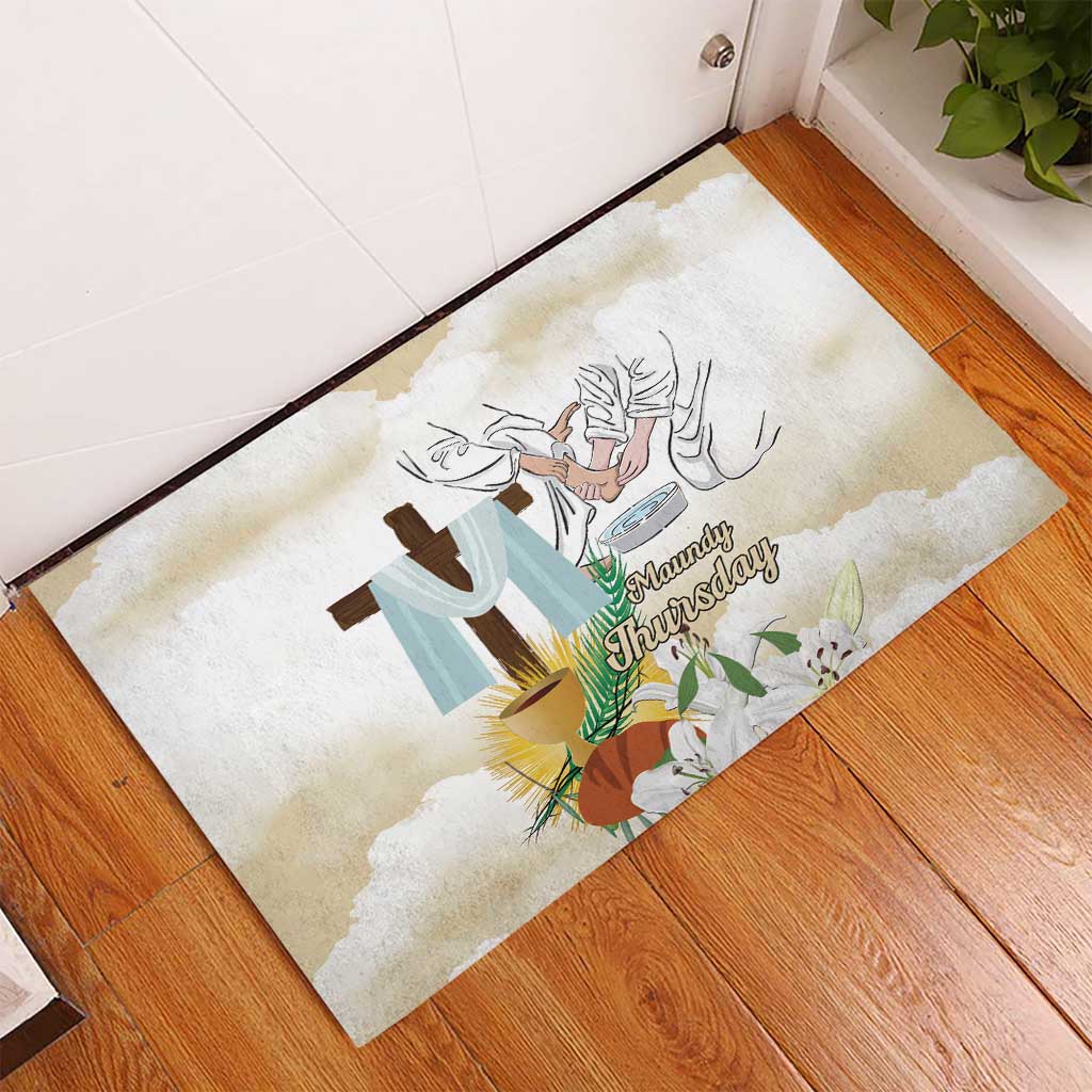 Happy Maundy Thursday Rubber Doormat Jesus Christ Washing Feet