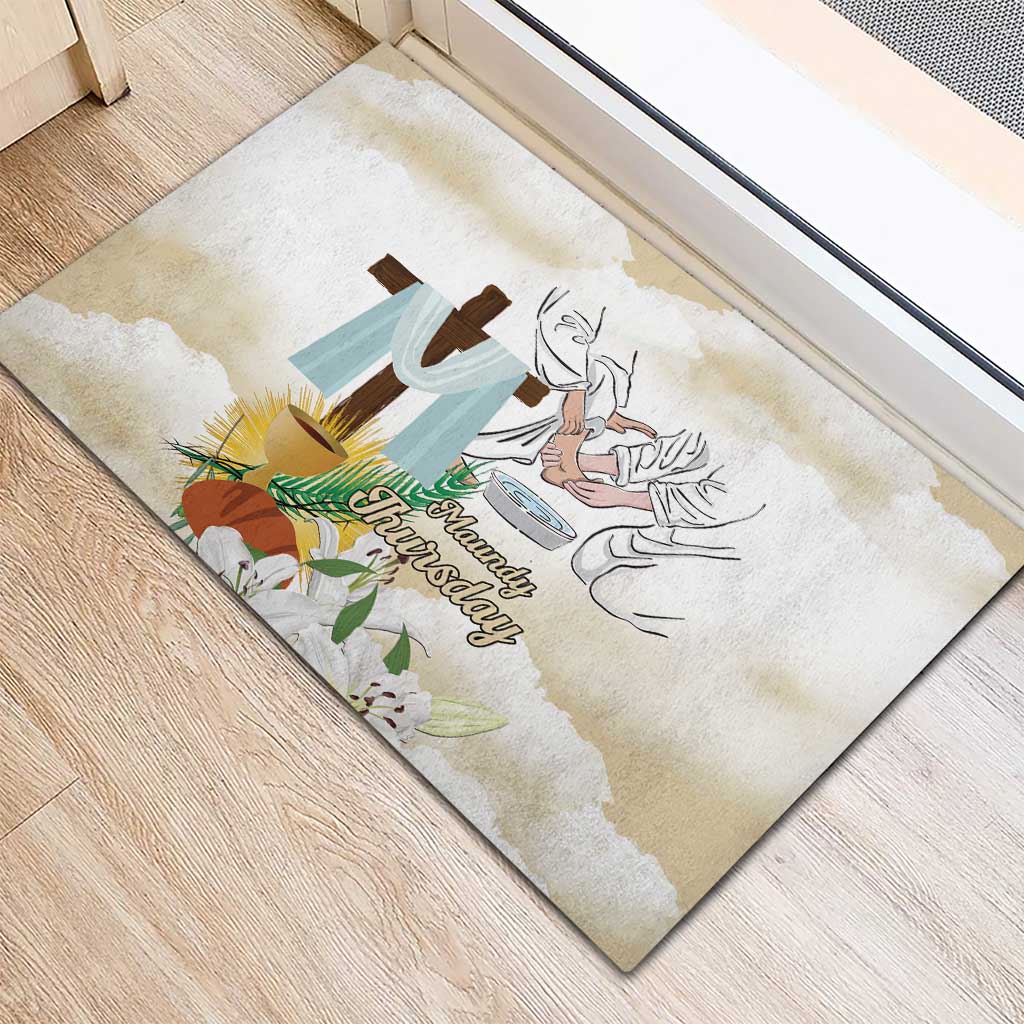 Happy Maundy Thursday Rubber Doormat Jesus Christ Washing Feet