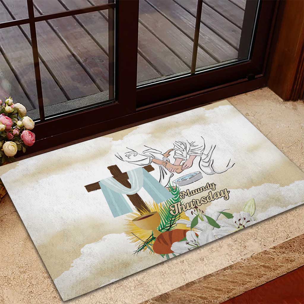 Happy Maundy Thursday Rubber Doormat Jesus Christ Washing Feet