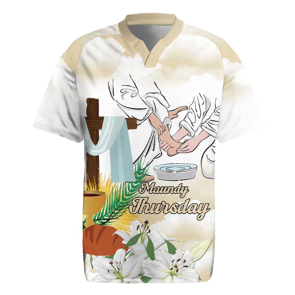 Happy Maundy Thursday Rugby Jersey Jesus Christ Washing Feet