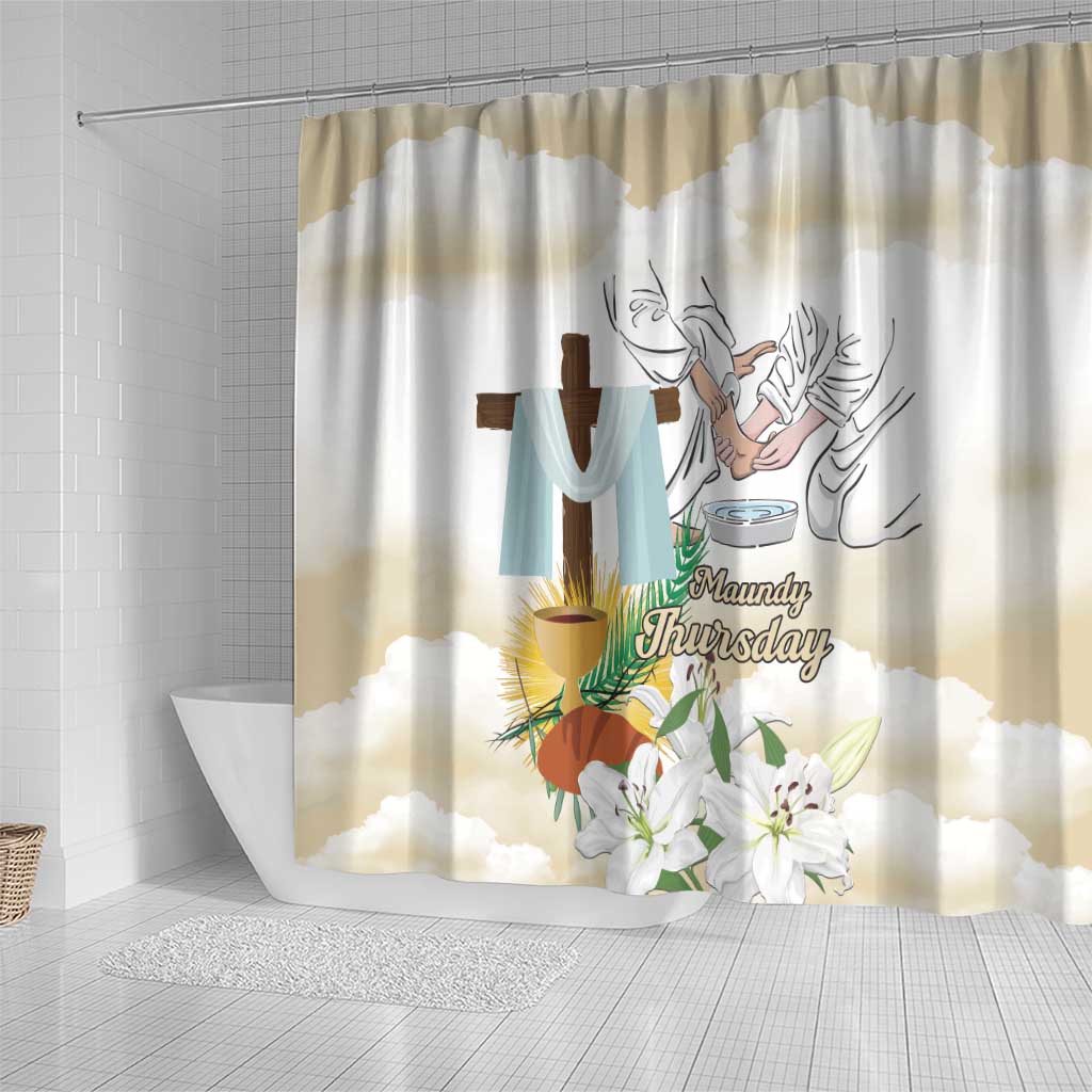 Happy Maundy Thursday Shower Curtain Jesus Christ Washing Feet