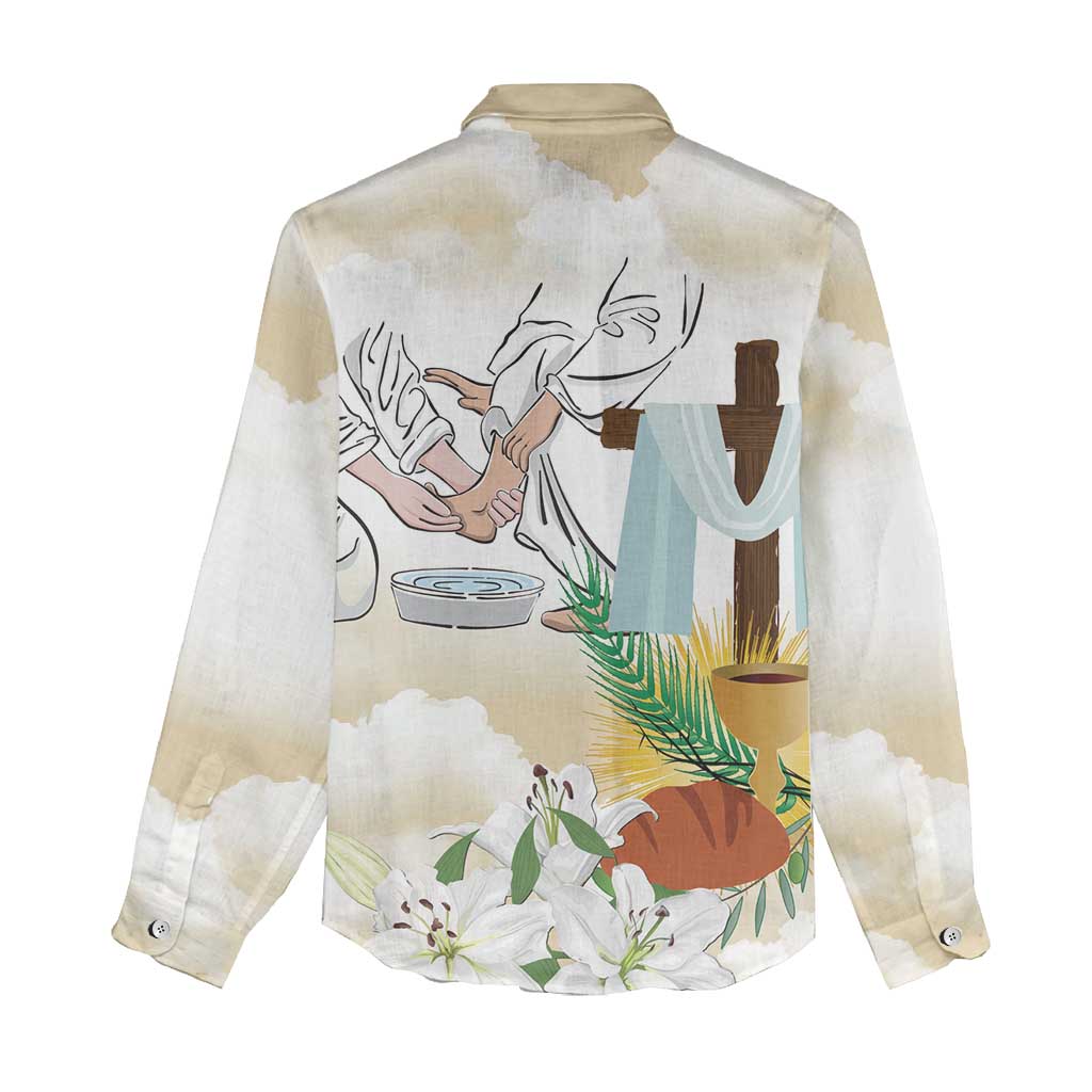 Happy Maundy Thursday Women Casual Shirt Jesus Christ Washing Feet