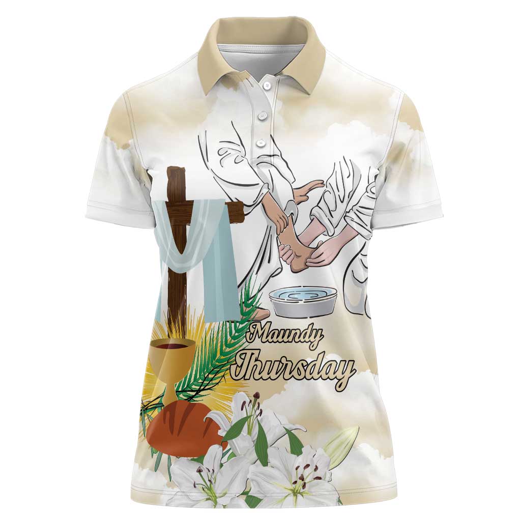 Happy Maundy Thursday Women Polo Shirt Jesus Christ Washing Feet