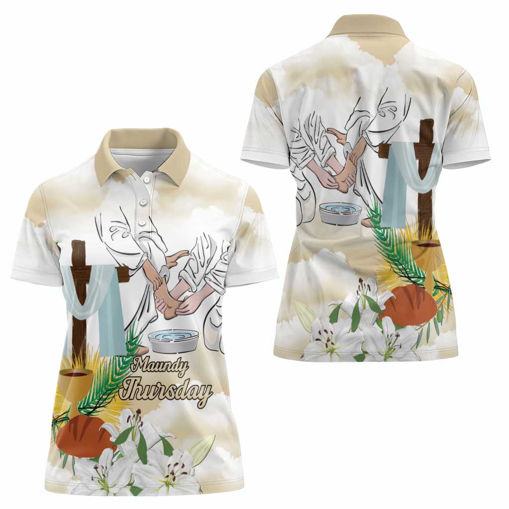 Happy Maundy Thursday Women Polo Shirt Jesus Christ Washing Feet