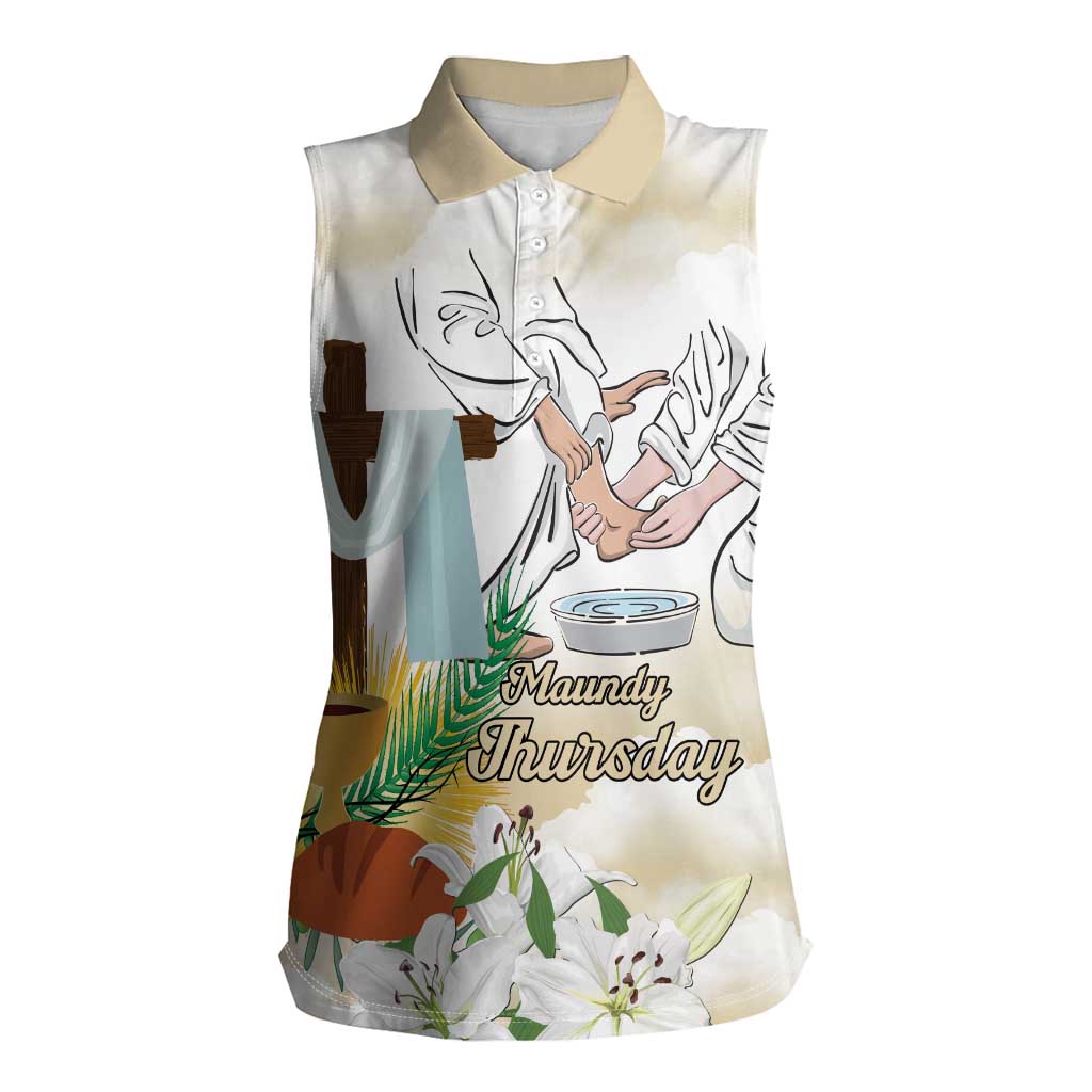 Happy Maundy Thursday Women Sleeveless Polo Shirt Jesus Christ Washing Feet