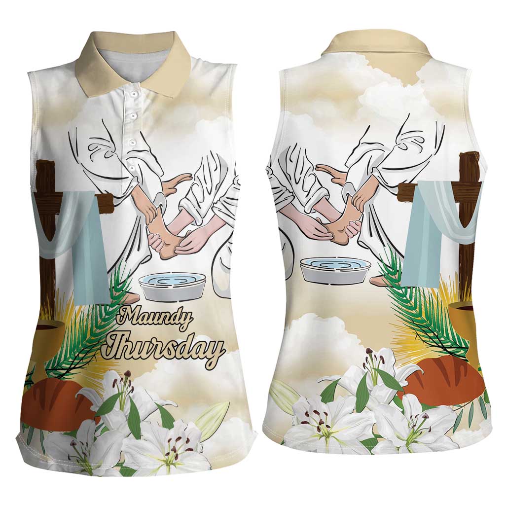 Happy Maundy Thursday Women Sleeveless Polo Shirt Jesus Christ Washing Feet