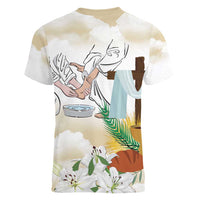 Happy Maundy Thursday Women V-Neck T-Shirt Jesus Christ Washing Feet