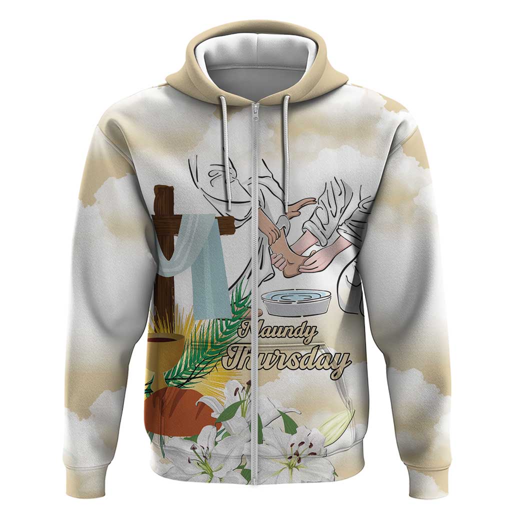 Happy Maundy Thursday Zip Hoodie Jesus Christ Washing Feet